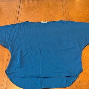 Milly teal silk (92%) stretch (8% elastic) 1/2 sleeve blouse size large